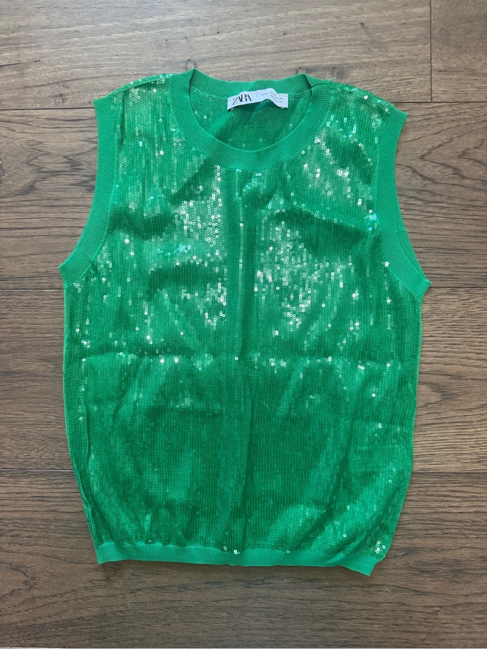 Zara Kids Bright Green Sequin Sleeveless Tank Top